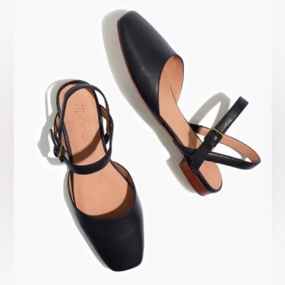 Madewell | Women’s Black Leather The Jeanne Slingback Adjustable Strap Flats 7 - Picture 15 of 16